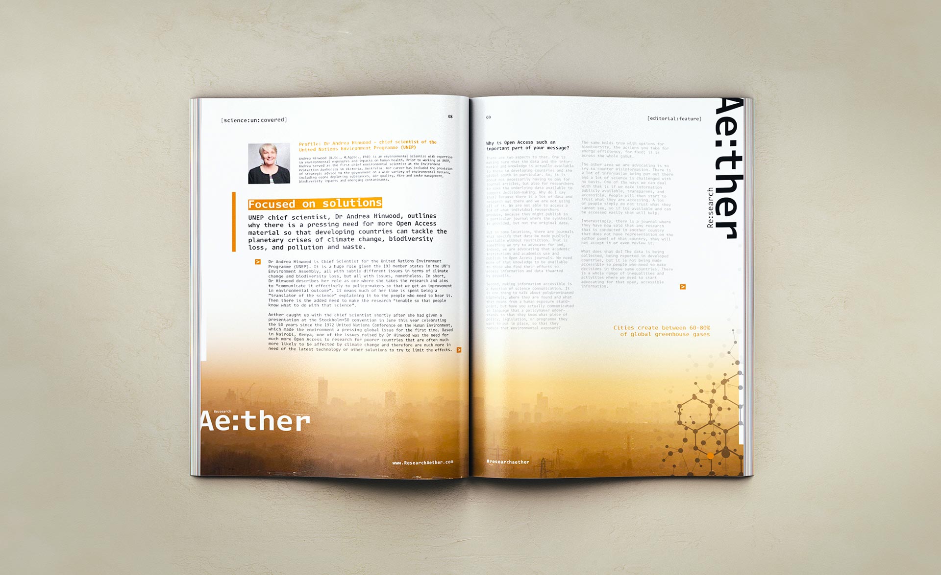 Issue 1 of Aether - the online publication for science and research uncovered published by Research Aether - visual of content displayed as a DPS